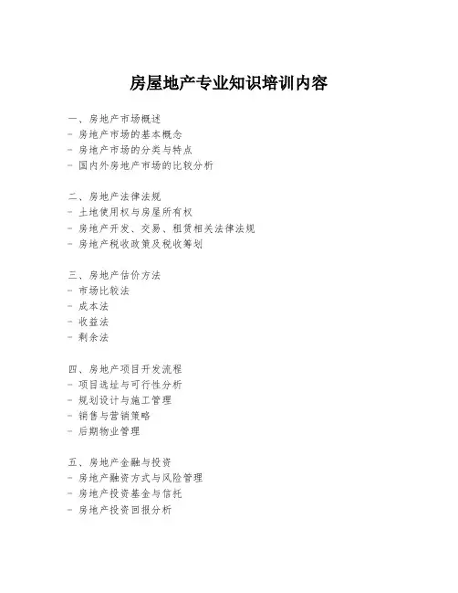 房屋地产专业知识培训内容