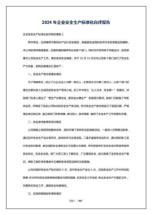 2024年企业安全生产标准化自评报告