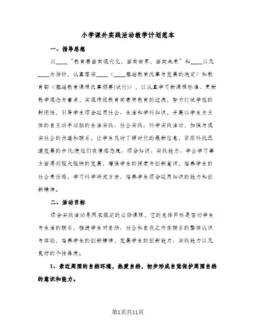 小学课外实践活动教学计划范本（3篇）