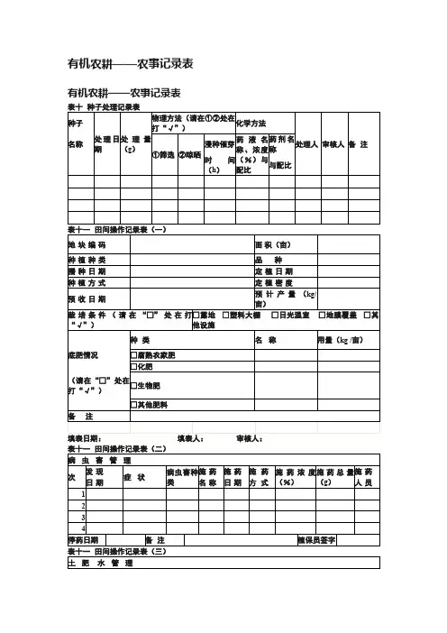 有机农耕——农事记录表