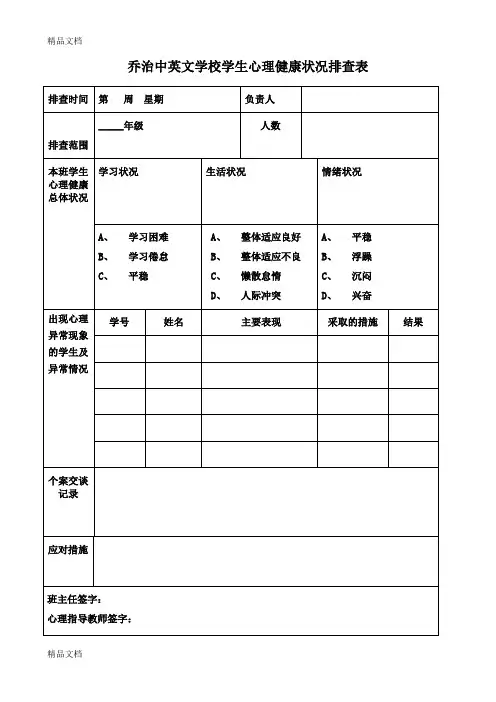 最新学生心理健康状况排查表
