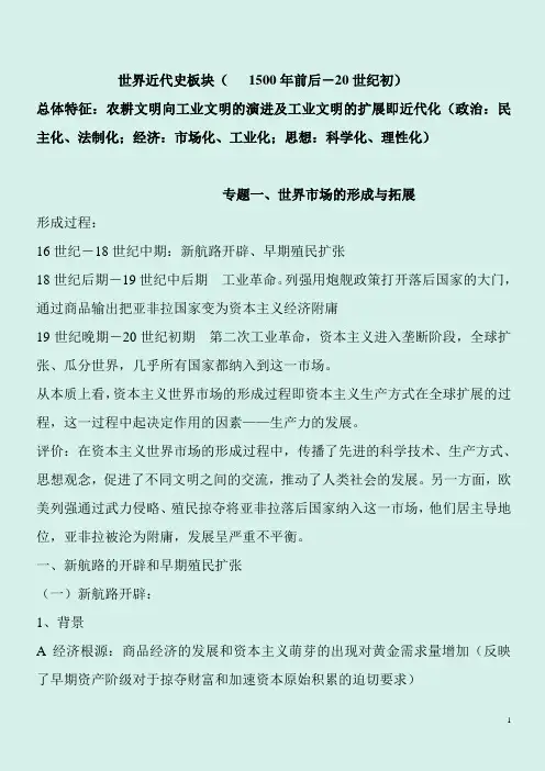 2020年高考历史总复习世界近代史知识清单(精华版)