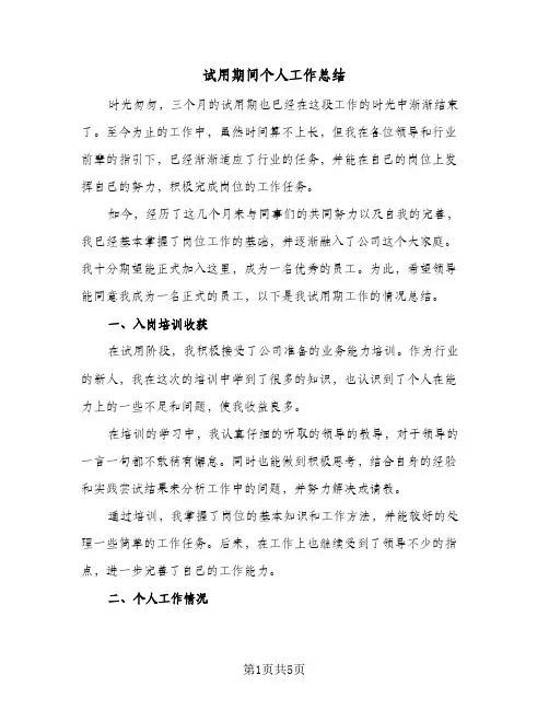 试用期间个人工作总结（3篇）