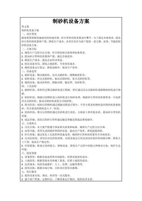 制砂机设备方案