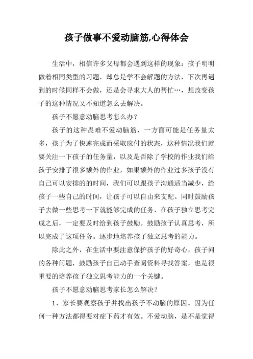 孩子做事不爱动脑筋,心得体会