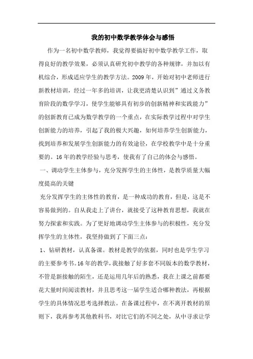我初中数学教学体会与感悟论文