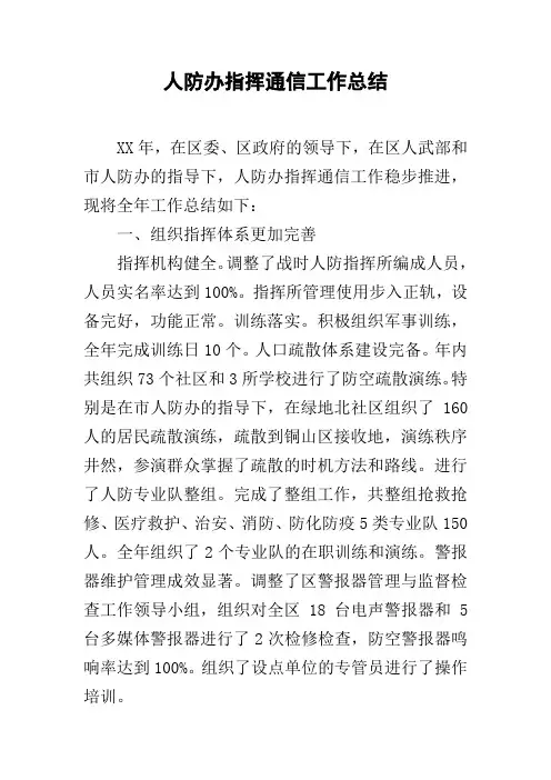 人防办指挥通信工作总结