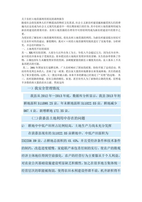 关于农村土地资源利用状况的调查报告模板