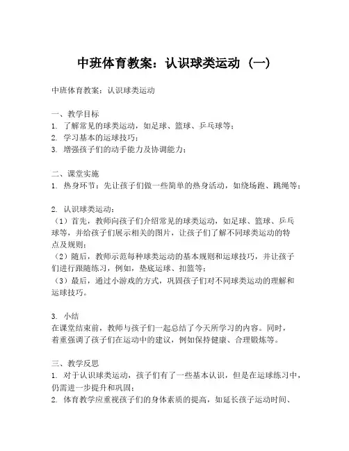 中班体育教案：认识球类运动 (一)
