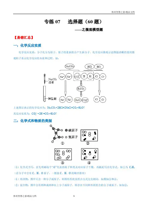 选择题(30题 )之微观模型题-2021年中考化学总复习易错必杀题(解析版)