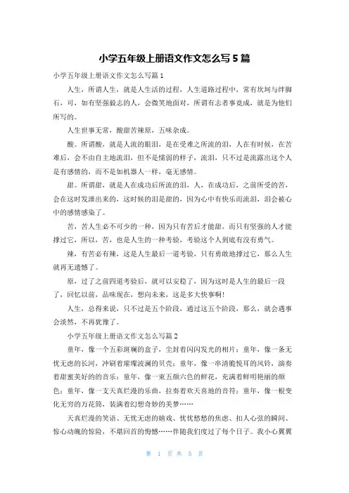 小学五年级上册语文作文怎么写5篇
