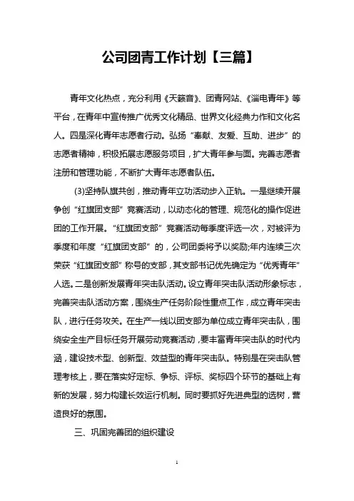 公司团青工作计划【三篇】