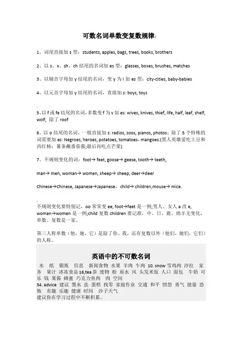 可数名词单数变复数规律