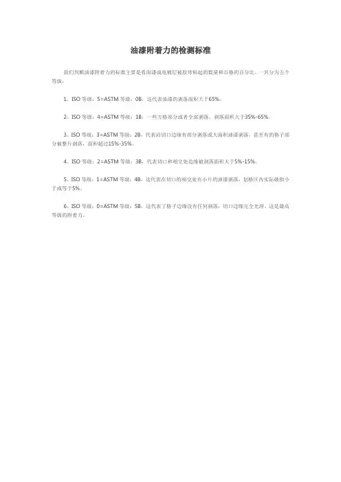油漆附着力的检测标准