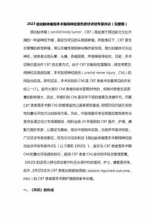 2023颈动脉体瘤围手术期颅神经损伤症状评估专家共识(完整版)