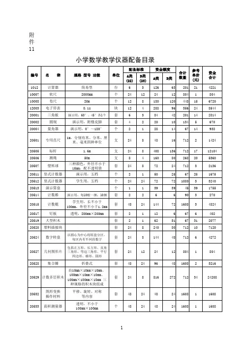 小学数学教学仪器配备目录