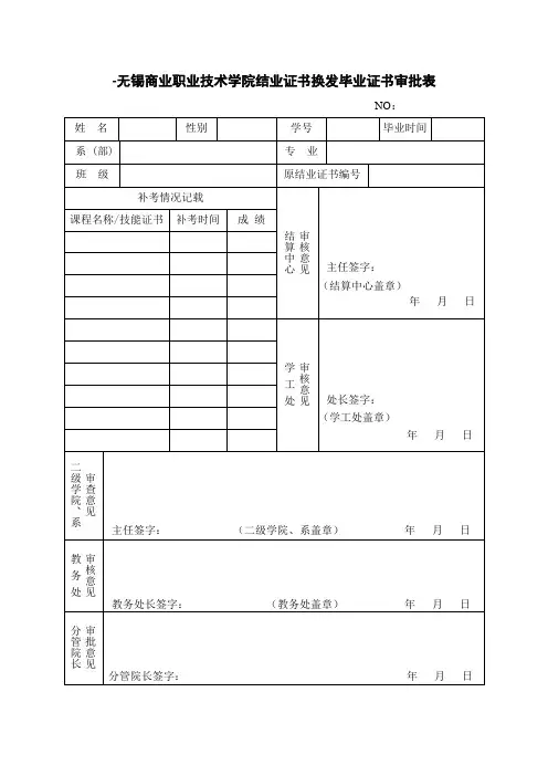 结业证书换发毕业证书审批表