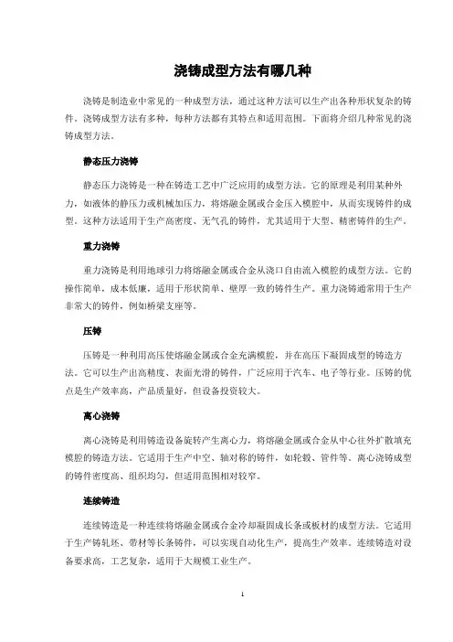 浇铸成型方法有哪几种