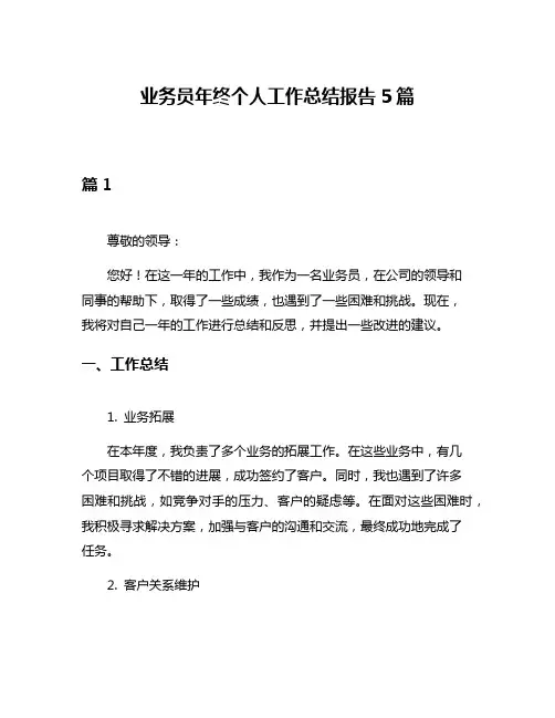 业务员年终个人工作总结报告5篇