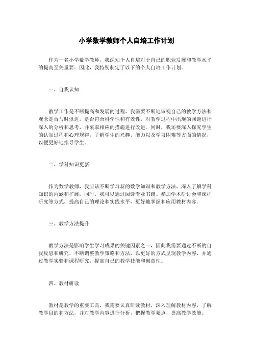 小学数学教师个人自培工作计划