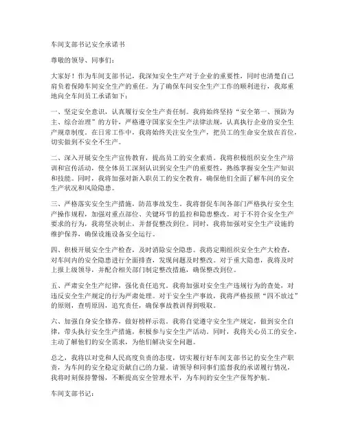 车间支部书记安全承诺书