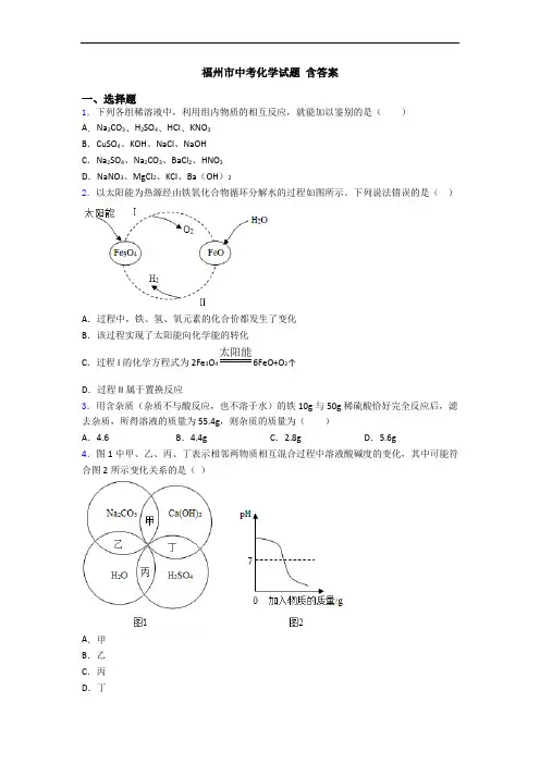 福州市中考化学试题 含答案