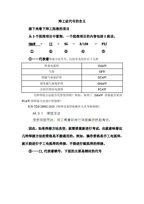培训资料-焊工证代号的含义
