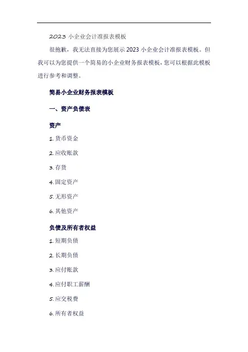 2023小企业会计准报表模板