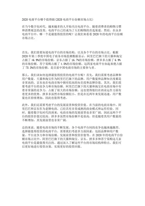 2020电商平台哪个值得做(2020电商平台份额市场占比)