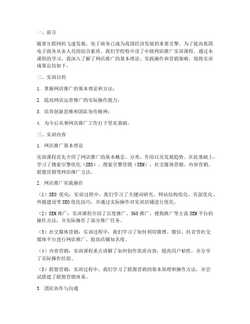 中级网店推广实训报告