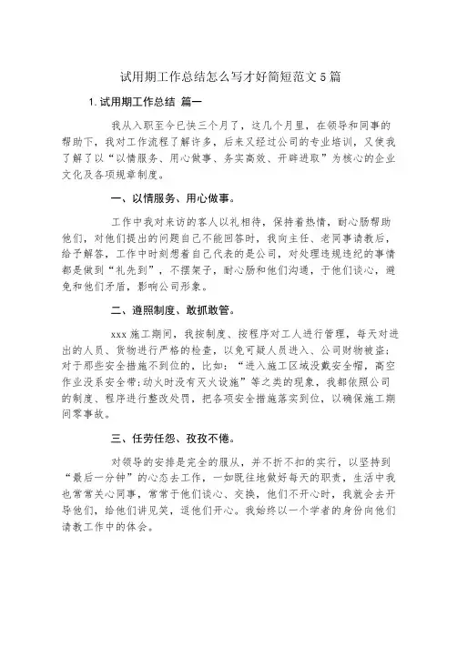 试用期工作总结怎么写才好简短范文5篇