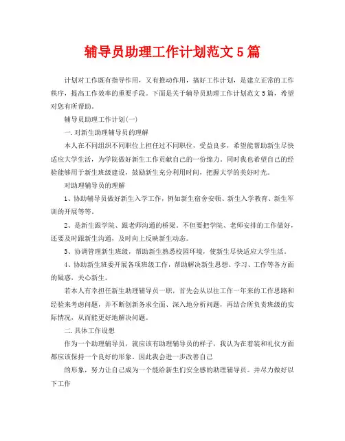 辅导员助理工作计划范文5篇