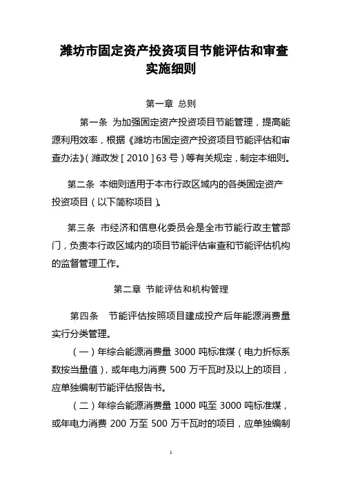 固定资产投资项目节能评估和审查实施细则