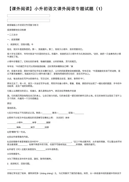 【课外阅读】小升初语文课外阅读专题试题（1）