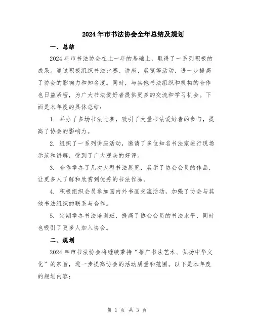 2024年市书法协会全年总结及规划