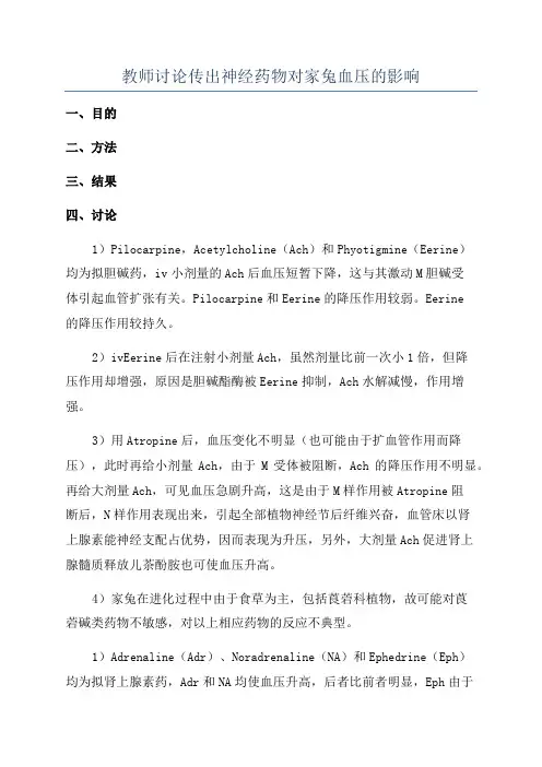 教师讨论传出神经药物对家兔血压的影响