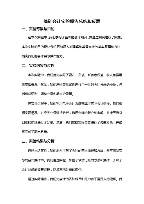 基础会计实验报告总结和反思