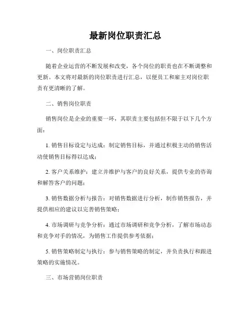最新岗位职责汇总