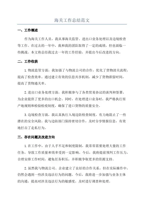 海关工作总结范文