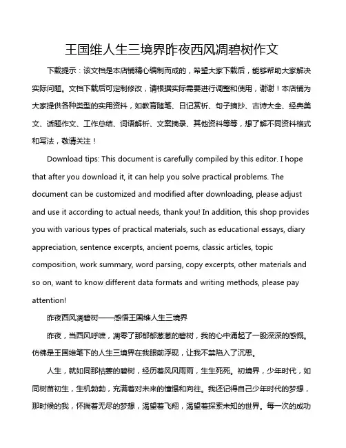 王国维人生三境界昨夜西风凋碧树作文