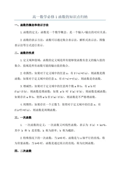 高一数学必修1函数的知识点归纳