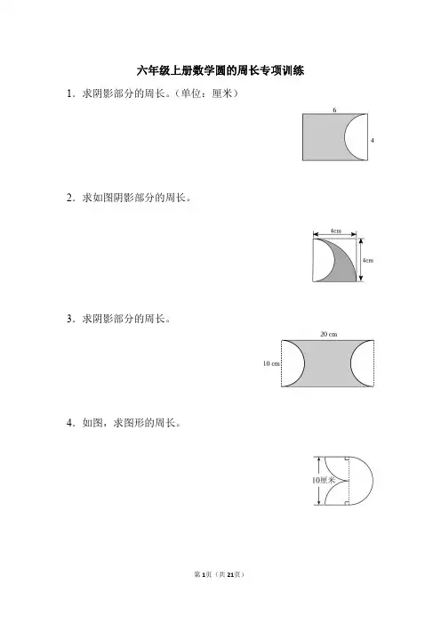 六年级上册数学圆的周长专项训练