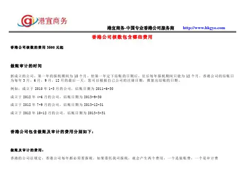 香港公司核数包含哪些费用