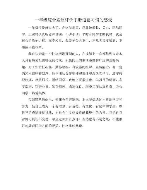 一年级综合素质评价手册道德习惯的感受