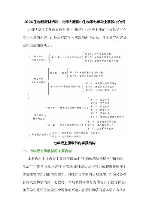 2024生物新教材培训：北师大版初中生物学七年级上册教材介绍