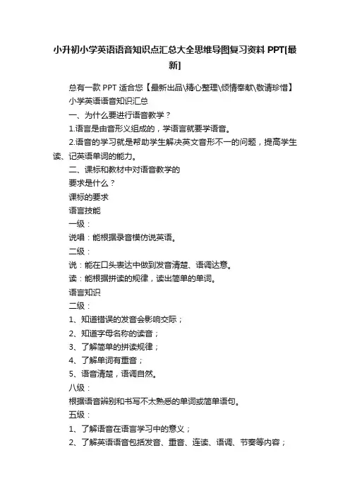 小升初小学英语语音知识点汇总大全思维导图复习资料PPT[最新]