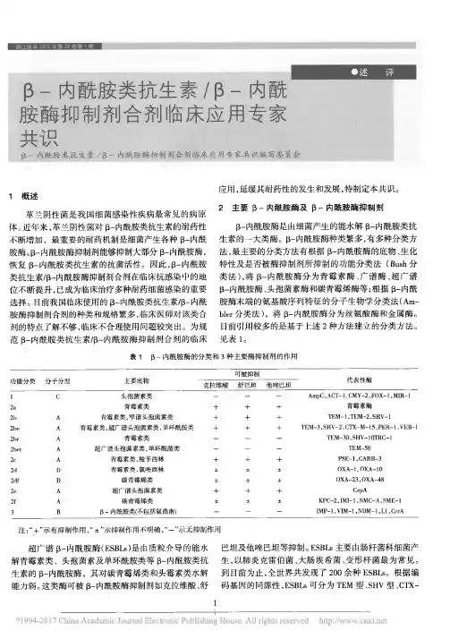 _内酰胺类抗生素_内酰胺酶抑制剂合剂临床应用专家共识