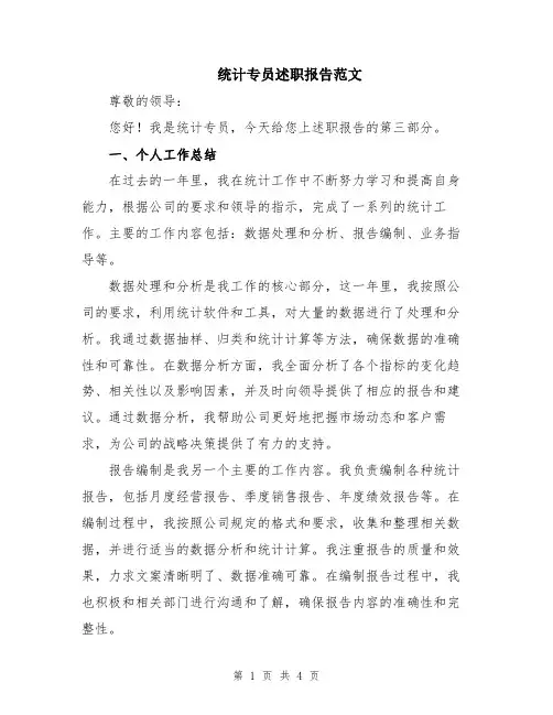 统计专员述职报告范文