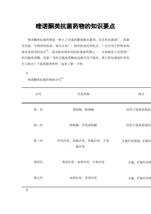 喹诺酮类抗菌药物的知识要点