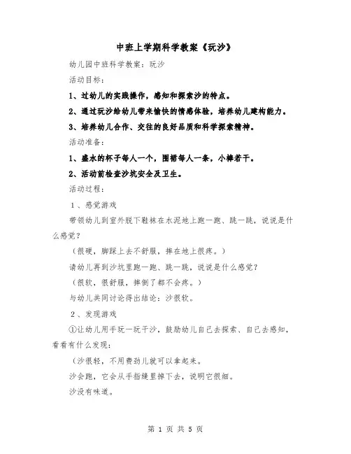 中班上学期科学教案《玩沙》（2篇）